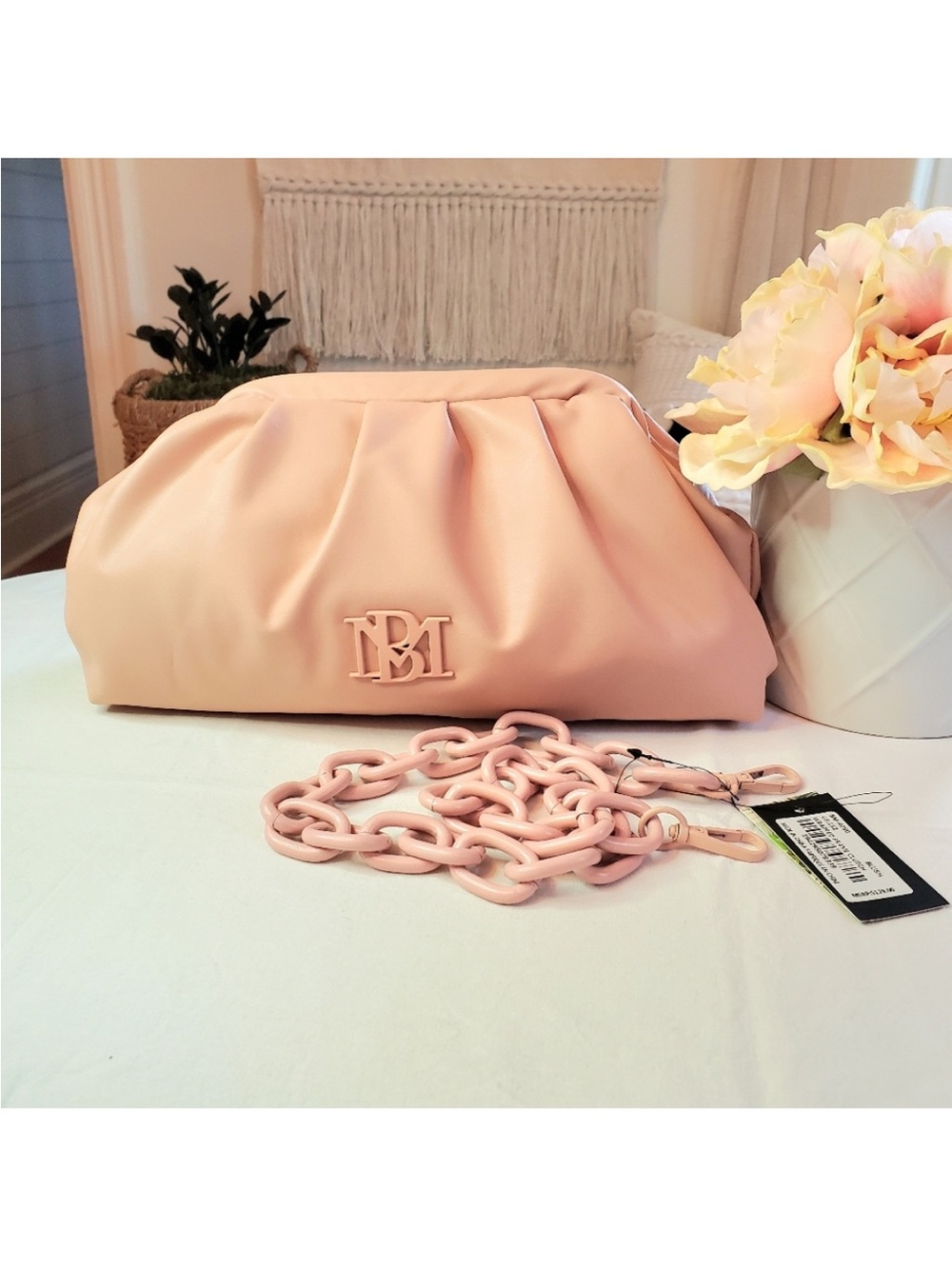 *RARE* Blush Pink Badgley Mischka vegan leather chunky chain convertible clutch - Picture 10 of 16